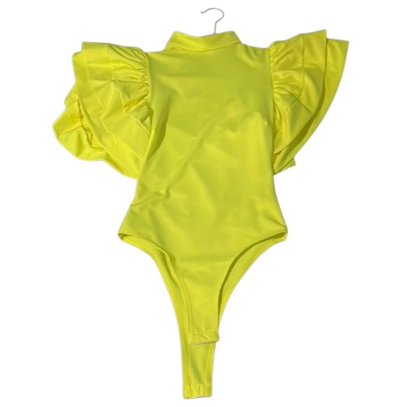 Fashion Nova Tops - NWT FASHION NOVA Ruffle Galore Bodysuit Neon Yellow S
